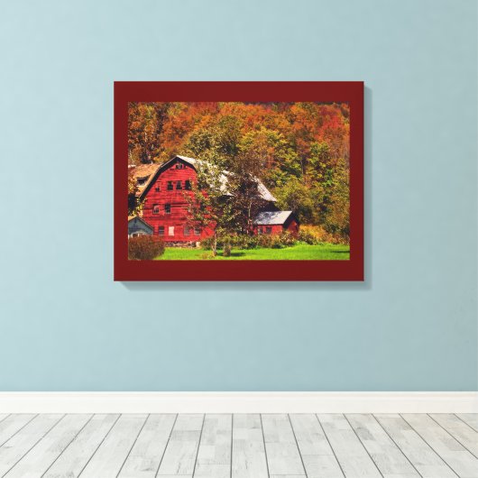 Roter Stall im Herbst Leinwand drucken (Insitu (Holzboden))