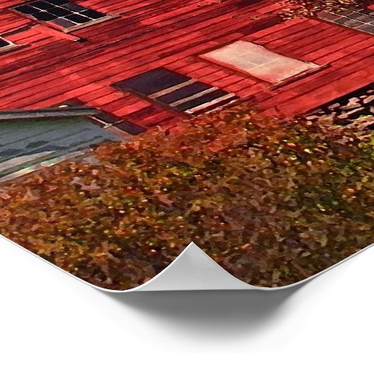 Roter Stall im Herbst Poster (Ecke)