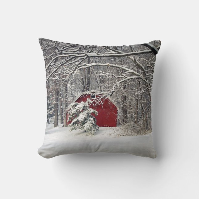 Roter Stall im Schnee 2011 Kissen (Vorderseite)