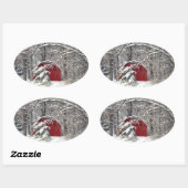 Roter Stall im Schnee 2011 Ovaler Aufkleber (Blatt)