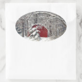 Roter Stall im Schnee 2011 Ovaler Aufkleber (Tasche)