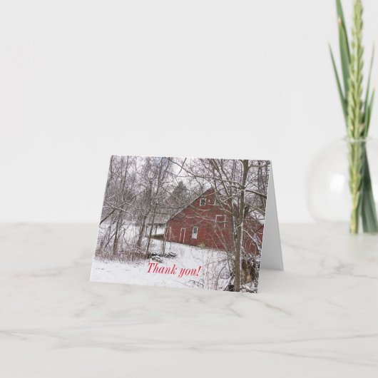 Roter Stall im Schnee Danke Karte (Vorderseite)