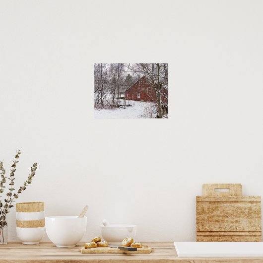 Roter Stall im Schnee Poster (Küche)