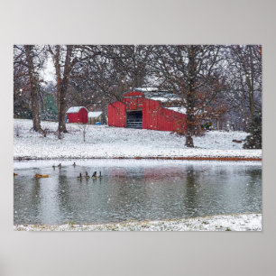 Roter Stall im Schnee schmerzhaft Poster