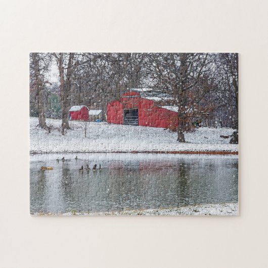 Roter Stall im Schnee schmerzhaft Puzzle (Horizontal)