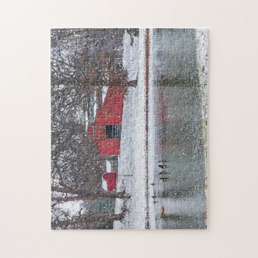 Roter Stall im Schnee schmerzhaft Puzzle (Vertikal)