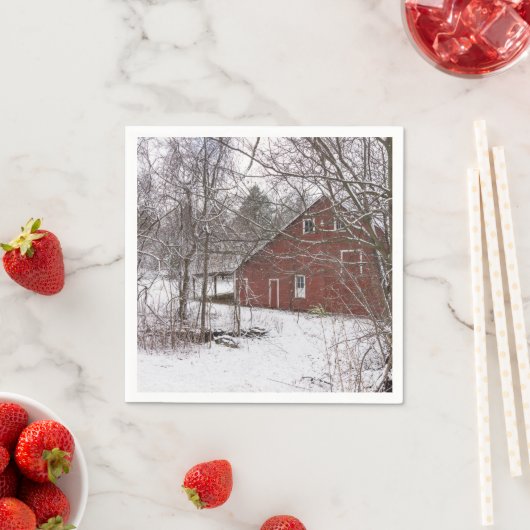 Roter Stall im Schnee Serviette (Beispiel)