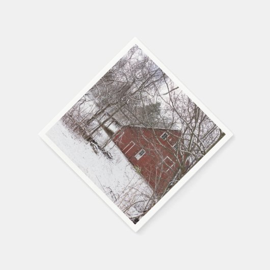 Roter Stall im Schnee Serviette (Ecke)