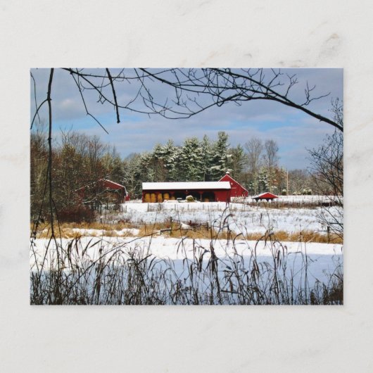 Roter Stall im Winter, Landschaftliche Landschaft Postkarte (Vorderseite)