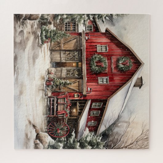 Roter Stall im Winter Puzzle (Horizontal)