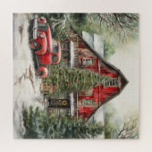 Roter Stall im Winter Puzzle (Horizontal)