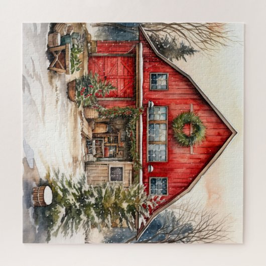 Roter Stall im Winter Puzzle (Horizontal)