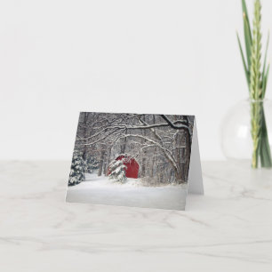 Roter Stall in der Snow Holiday Card Feiertagskarte