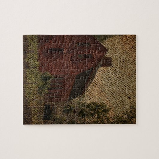 Roter Stall in einem Bauernhof mit primitivem Best Puzzle (Horizontal)