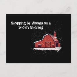 Roter Stall in einer schneebedeckten Nacht Feiertagspostkarte