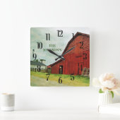 Roter Stall in Landschaftlicher Landschaft des län Quadratische Wanduhr (Zuhause)