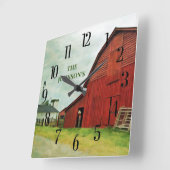 Roter Stall in Landschaftlicher Landschaft des län Quadratische Wanduhr (Winkel)