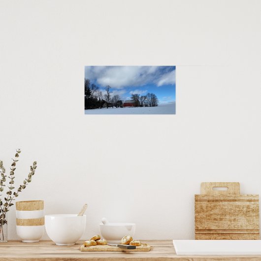 Roter Stall in Snow-Poster Poster (Küche)