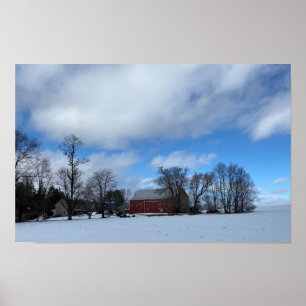 Roter Stall in Snow-Poster Poster