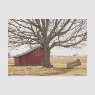 Roter Stall mit Epic Tree und Hängebank Seidenpapier