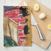 Roter Stall mit Tieren in der Rustikal Geschirrtuch (Viertel Falte)