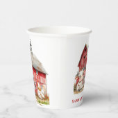 Roter Stall Niedliche Kuh und Hühnerjunge Geburtst Pappbecher (Rechts)