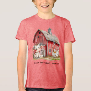 Roter Stall Niedliche Kuh und Hühnerjunge Geburtst Tri-Blend Shirt