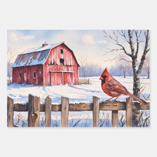 Roter Stall und Kardinal Winter Decoupage Geschenkpapier Set (Vorderseite 3)