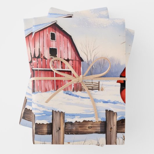 Roter Stall und Kardinal Winter Decoupage Geschenkpapier Set (Beispiel)