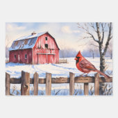 Roter Stall und Kardinal Winter Decoupage Geschenkpapier Set (Vorderseite)