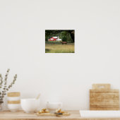 Roter Stall und Pferde Poster (Küche)