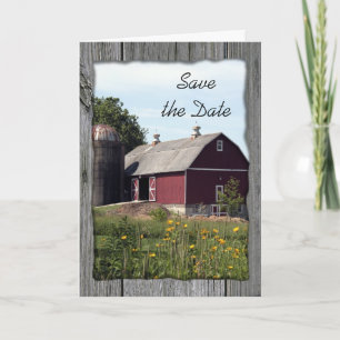 Roter Stall und Silo Country Hochzeit Save the Dat Ankündigung
