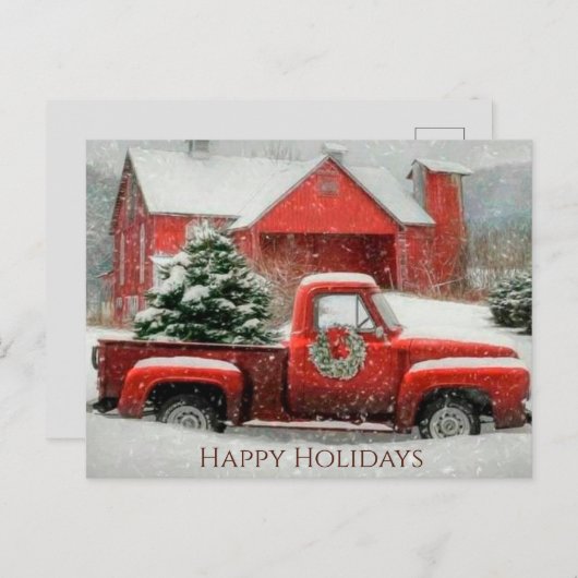 Roter Stall, verschneite Landschaft und festlicher Postkarte (Vorne/Hinten)