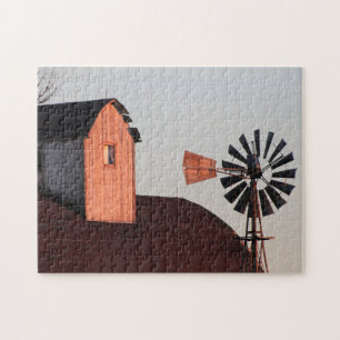 Roter Stall & Windmill rustikales Foto Puzzle