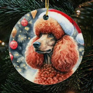 Roter Standard Poodle Wasserfarben Weihnachten Keramik Ornament