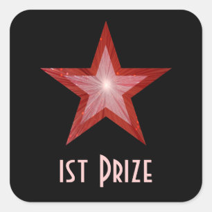 Roter Star "1st Prize"-Aufkleber schwarz Quadratischer Aufkleber