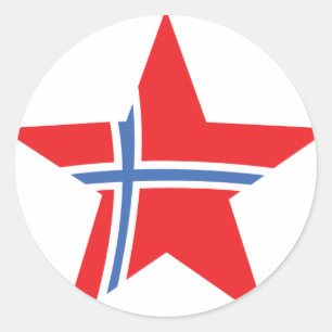 Roter Star - Flagge Norwegens Runder Aufkleber