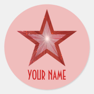 Roter Star "Name" Rundaufkleber hellrosa Runder Aufkleber