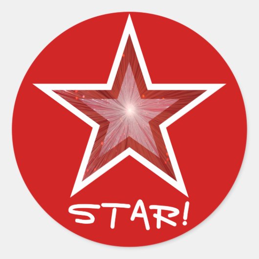 Roter Star 'STAR' runder Aufkleber rot! (Vorderseite)