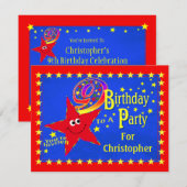 Roter Stern-9. Geburtstags-Party Einladung (Vorne/Hinten)