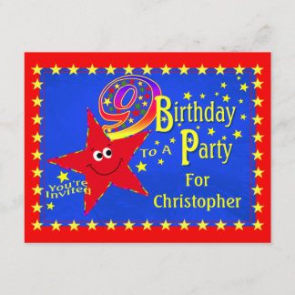 Roter Stern-9. Geburtstags-Party Einladung