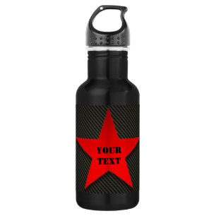 Roter Stern auf schwarzen Kohlenstofffasern Trinkflasche