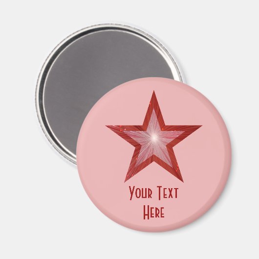 Roter Stern "Dein Text" Kühlschrankmagnet rosa (Vorderseite/Rückseite)