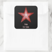 Roter Stern "Dein Text" viereckiger Aufkleber schw (Tasche)