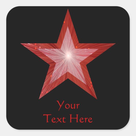 Roter Stern "Dein Text" viereckiger Aufkleber schw (Vorderseite)
