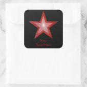 Roter Stern "Dein Text" viereckiger Aufkleber schw (Tasche)