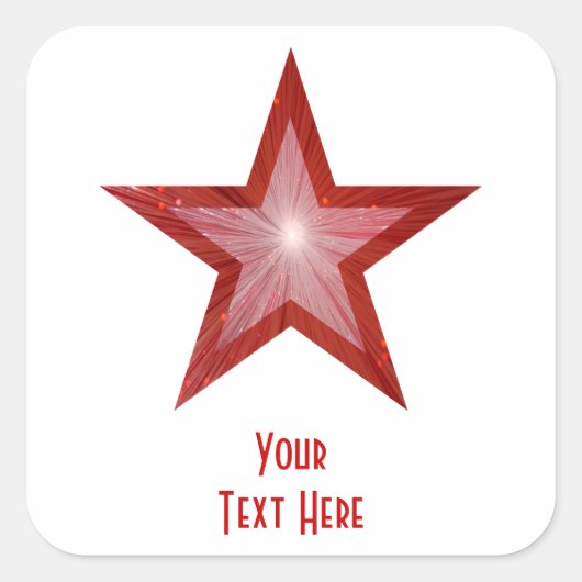 Roter Stern "Dein Text" viereckiger Aufkleber weiß (Vorderseite)