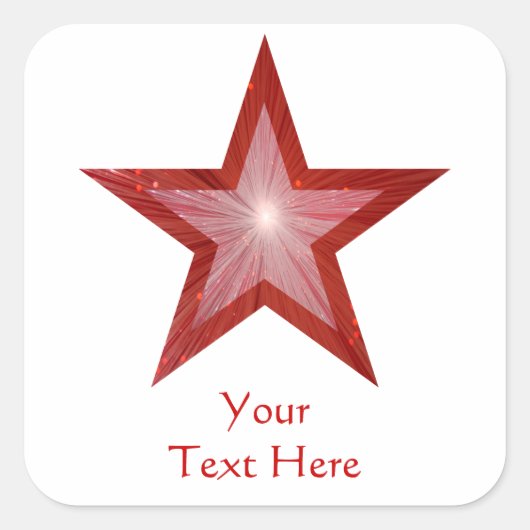 Roter Stern "Dein Text" viereckiger Aufkleber weiß (Vorderseite)