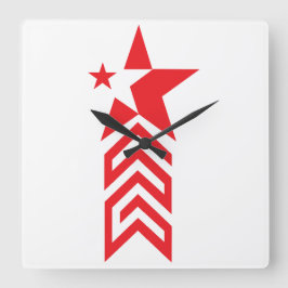 Roter Stern mit Chevron-Pfeilen Quadratische Wanduhr
