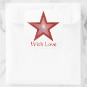 Roter Stern "Mit Liebe" viereckiger Aufkleber weiß (Tasche)